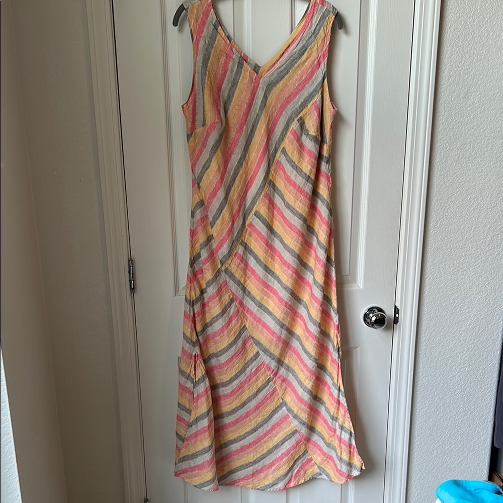 J. Jill Pink and Gray Sleeveless Maxi Sundress